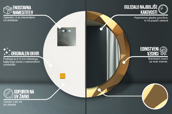 Lustro ścienne dekoracyjne okrągłe Złoto abstrakcja