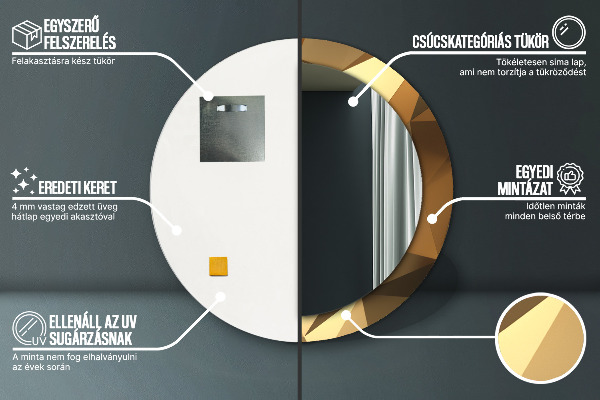 Lustro ścienne dekoracyjne okrągłe Złoto abstrakcja