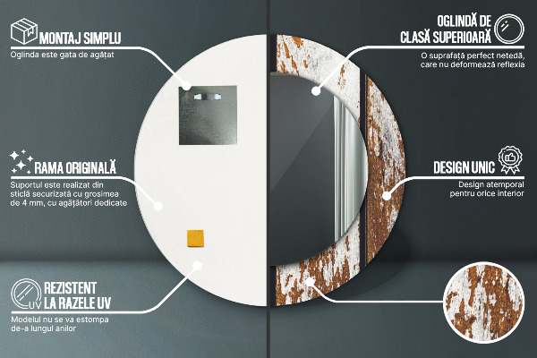 Lustro ścienne dekoracyjne okrągłe Vintage ciemne drewno