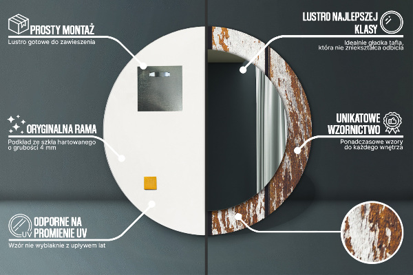 Lustro ścienne dekoracyjne okrągłe Vintage ciemne drewno