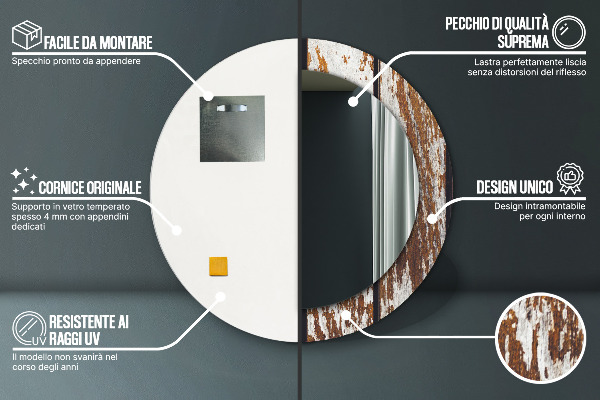 Lustro ścienne dekoracyjne okrągłe Vintage ciemne drewno