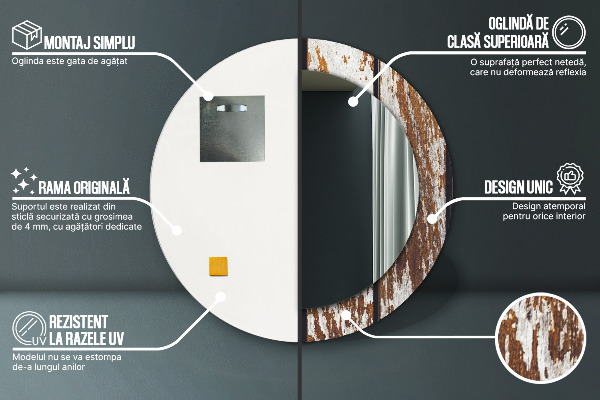 Lustro ścienne dekoracyjne okrągłe Vintage ciemne drewno