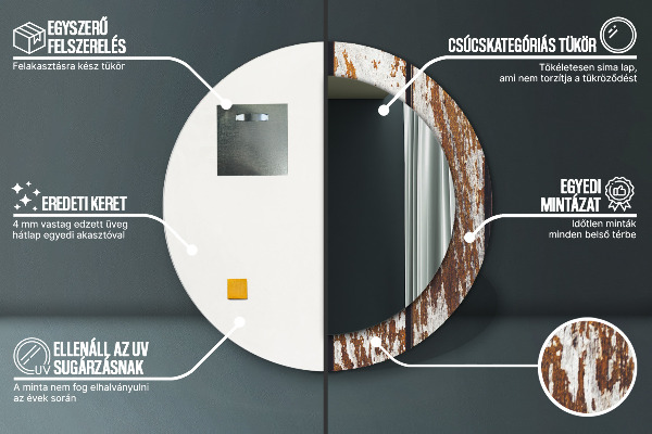 Lustro ścienne dekoracyjne okrągłe Vintage ciemne drewno