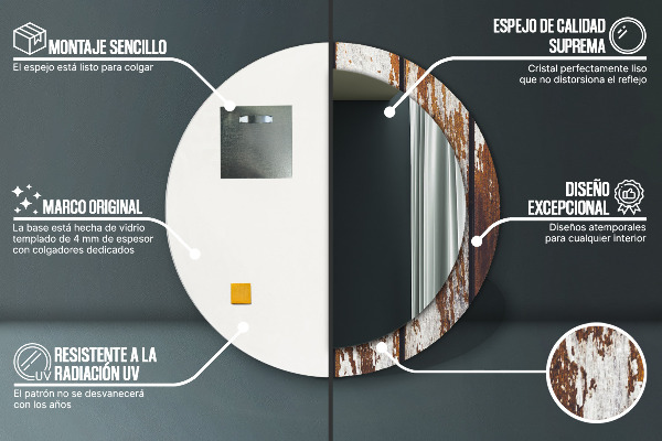 Lustro ścienne dekoracyjne okrągłe Vintage ciemne drewno