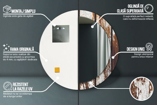 Lustro ścienne dekoracyjne okrągłe Vintage ciemne drewno