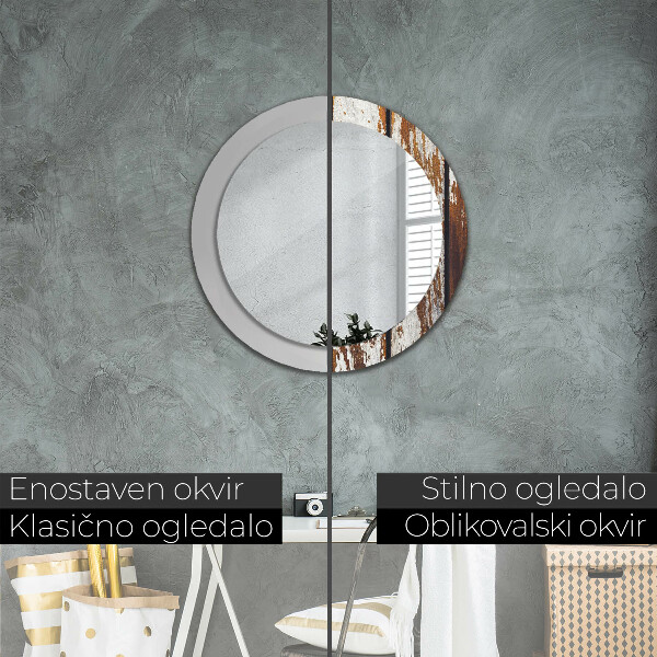 Lustro ścienne dekoracyjne okrągłe Vintage ciemne drewno