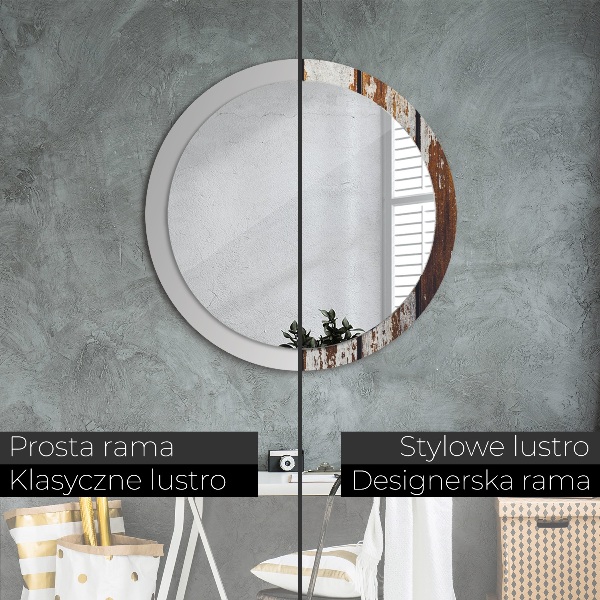 Lustro ścienne dekoracyjne okrągłe Vintage ciemne drewno