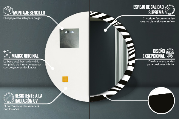 Lustro z drukowaną ramką okrągłe Abstrakcyjna fala