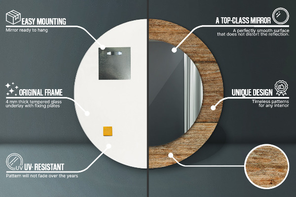 Lustro ramka z nadrukiem okrągłe Stare drewno