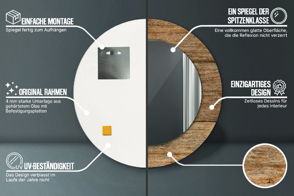 Lustro ramka z nadrukiem okrągłe Stare drewno