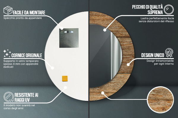 Lustro ramka z nadrukiem okrągłe Stare drewno