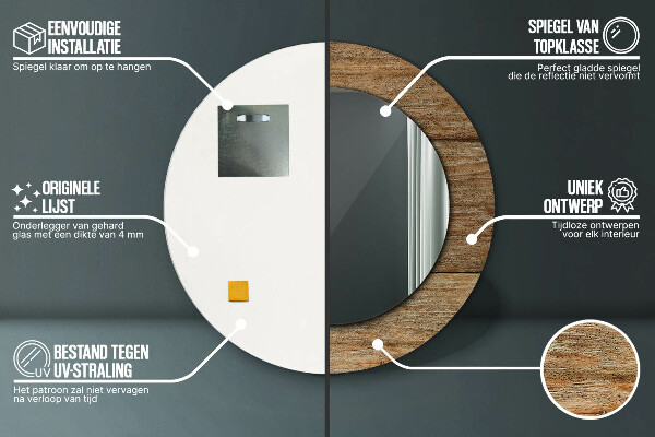 Lustro ramka z nadrukiem okrągłe Stare drewno