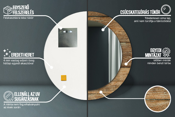 Lustro ramka z nadrukiem okrągłe Stare drewno