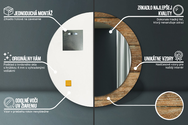 Lustro ramka z nadrukiem okrągłe Stare drewno