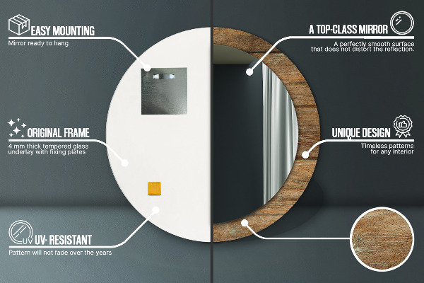 Lustro ramka z nadrukiem okrągłe Stare drewno