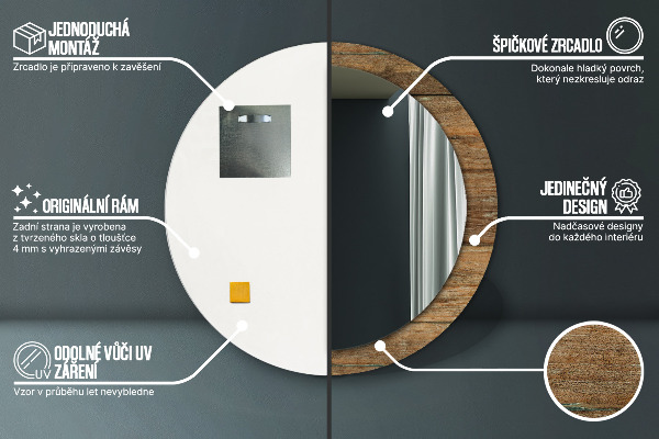 Lustro ramka z nadrukiem okrągłe Stare drewno