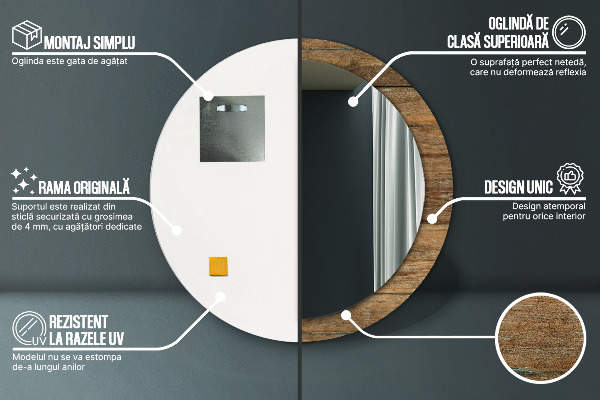 Lustro ramka z nadrukiem okrągłe Stare drewno