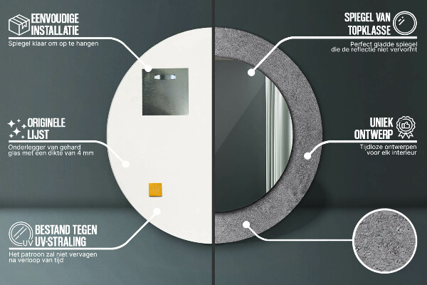 Lustro ramka z nadrukiem okrągłe Tekstura betonowa