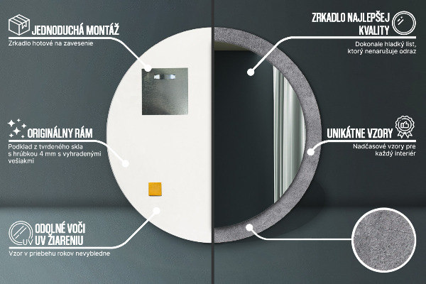 Lustro ramka z nadrukiem okrągłe Tekstura betonowa