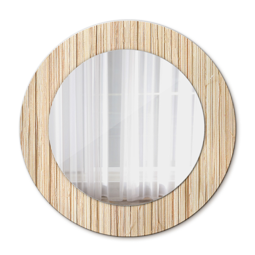 Lustro ramka z nadrukiem okrągłe Bambus słoma