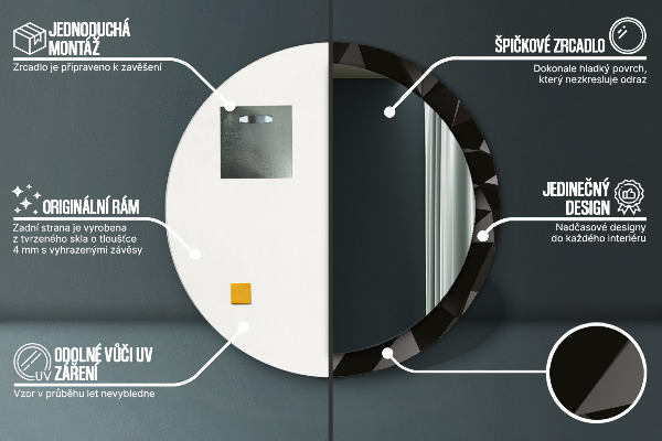 Lustro ramka z nadrukiem okrągłe Abstrakcyjna czerń