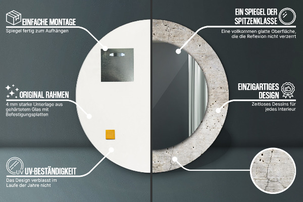 Lustro ramka z nadrukiem okrągłe Szary beton