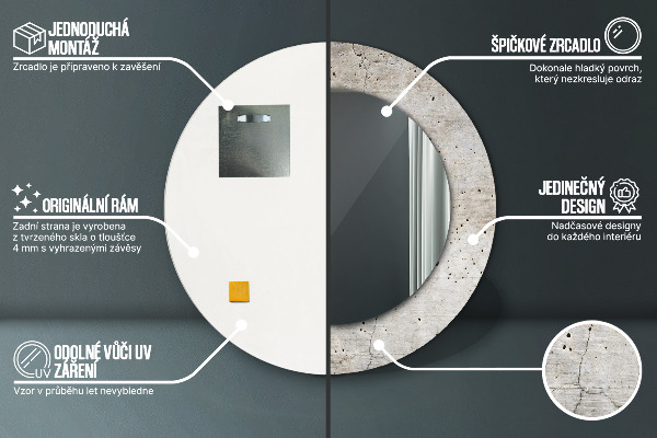 Lustro ramka z nadrukiem okrągłe Szary beton