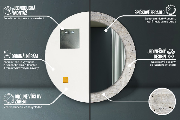 Lustro ramka z nadrukiem okrągłe Szary beton