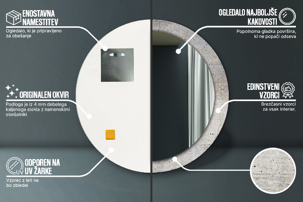 Lustro ramka z nadrukiem okrągłe Szary beton