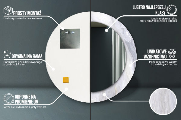 Lustro ramka z nadrukiem okrągłe Abstrakcyjny marmur