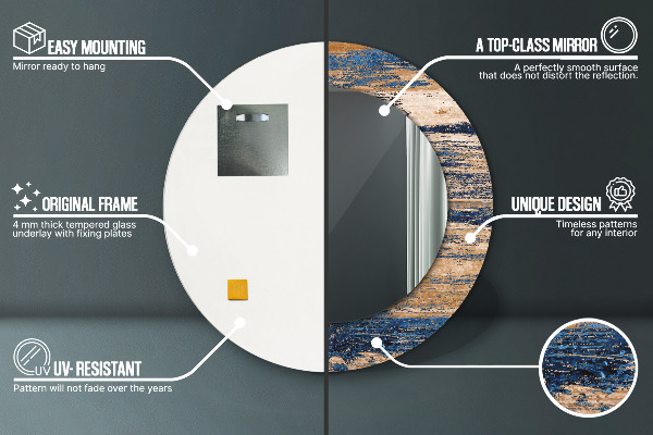 Lustro ramka z nadrukiem okrągłe Abstrakcyjne drewno