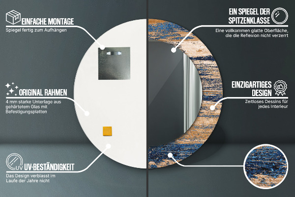 Lustro ramka z nadrukiem okrągłe Abstrakcyjne drewno