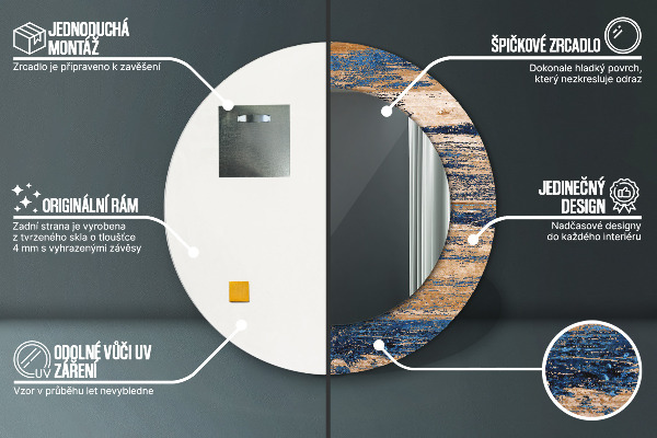 Lustro ramka z nadrukiem okrągłe Abstrakcyjne drewno