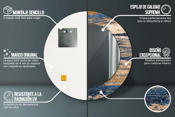 Lustro ramka z nadrukiem okrągłe Abstrakcyjne drewno