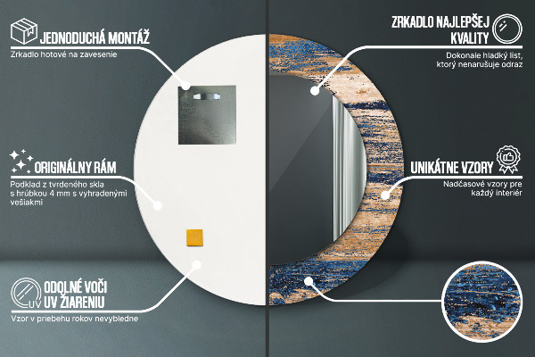 Lustro ramka z nadrukiem okrągłe Abstrakcyjne drewno