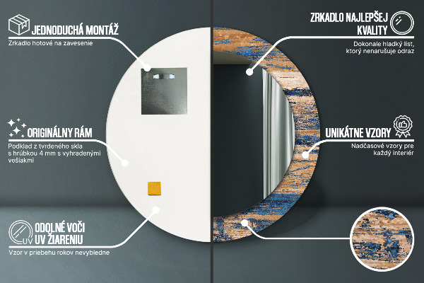 Lustro ramka z nadrukiem okrągłe Abstrakcyjne drewno