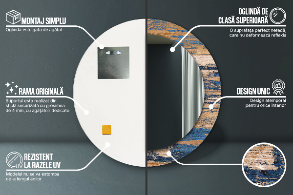 Lustro ramka z nadrukiem okrągłe Abstrakcyjne drewno