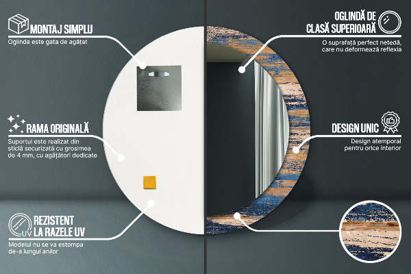 Lustro ramka z nadrukiem okrągłe Abstrakcyjne drewno