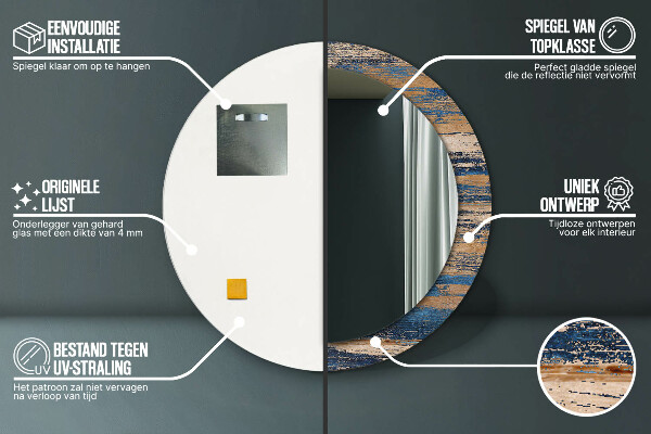 Lustro ramka z nadrukiem okrągłe Abstrakcyjne drewno