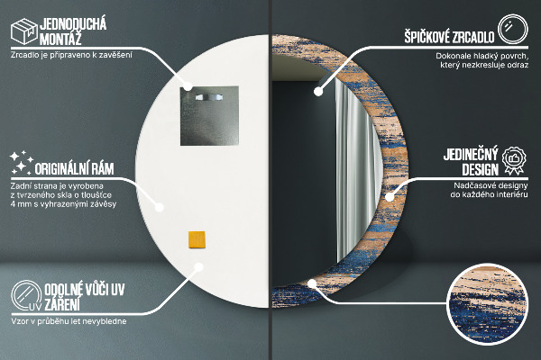 Lustro ramka z nadrukiem okrągłe Abstrakcyjne drewno