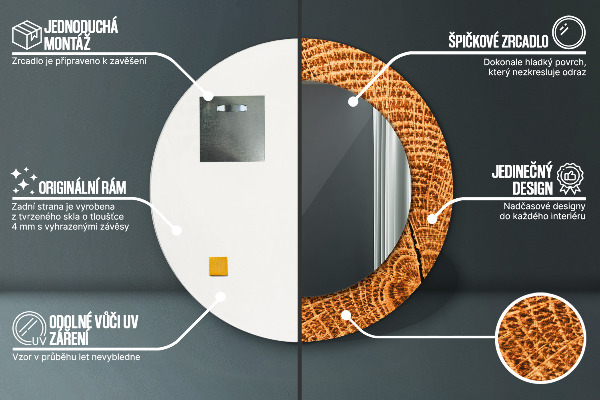 Lustro ścienne dekoracyjne okrągłe Drewno dębowe