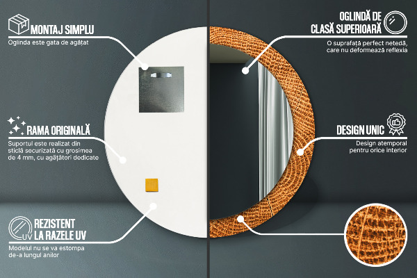 Lustro ścienne dekoracyjne okrągłe Drewno dębowe