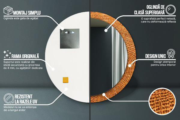 Lustro ścienne dekoracyjne okrągłe Drewno dębowe