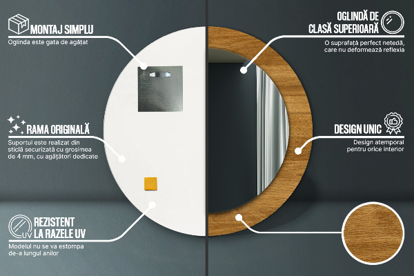 Lustro ścienne dekoracyjne okrągłe Rustykalny dąb