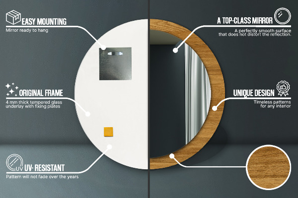 Lustro ścienne dekoracyjne okrągłe Rustykalny dąb