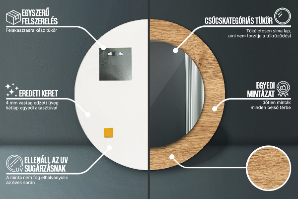 Lustro ścienne dekoracyjne okrągłe Tekstura drewna