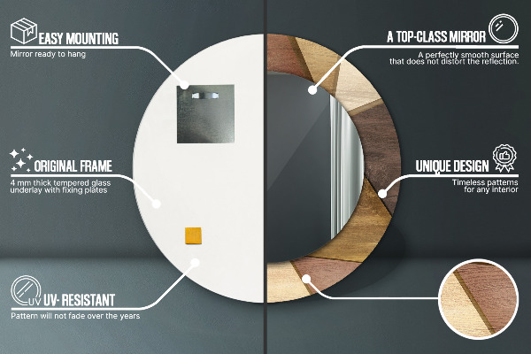 Lustro ścienne dekoracyjne okrągłe Geometryczne drewno 3d