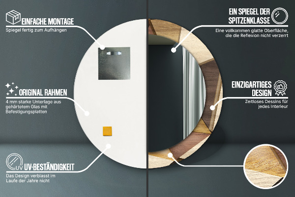 Lustro ścienne dekoracyjne okrągłe Geometryczne drewno 3d