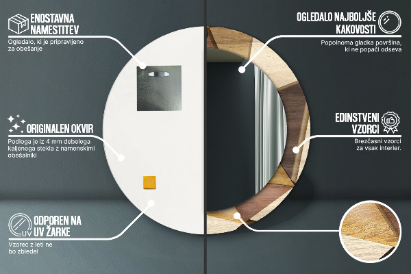Lustro ścienne dekoracyjne okrągłe Geometryczne drewno 3d