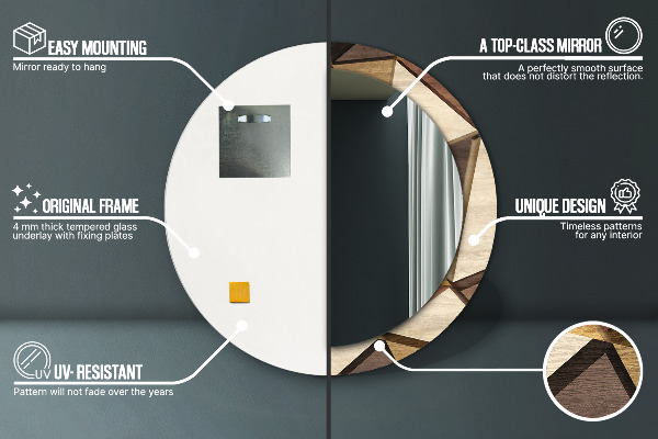 Lustro ścienne dekoracyjne okrągłe Geometryczne drewno 3d